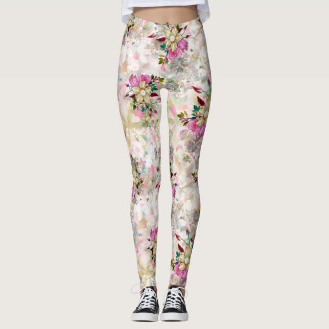 Decorative flower seamless with yellow pearl  leggings (Front)