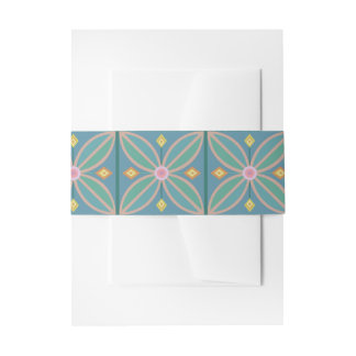 Decorative flower tile teal citrus pinks invitation belly band