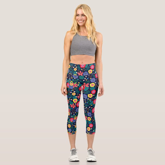Decorative Flowers And Leaves Pattern-48675 Capri Leggings (Front)