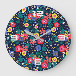 Decorative Flowers And Leaves Pattern-48675 Large Clock