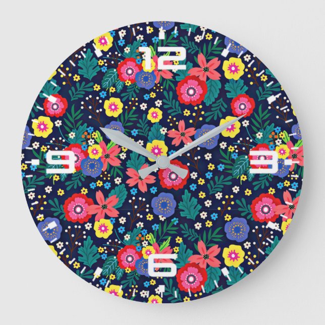 Decorative Flowers And Leaves Pattern-48675 Large Clock (Front)