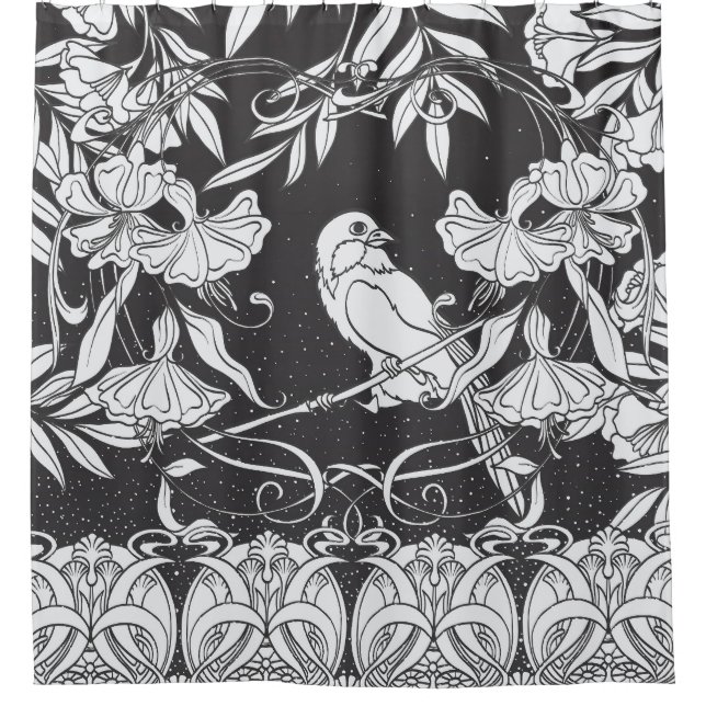 Decorative Flowers Bird Nouveau Poster Shower Curtain (Front)