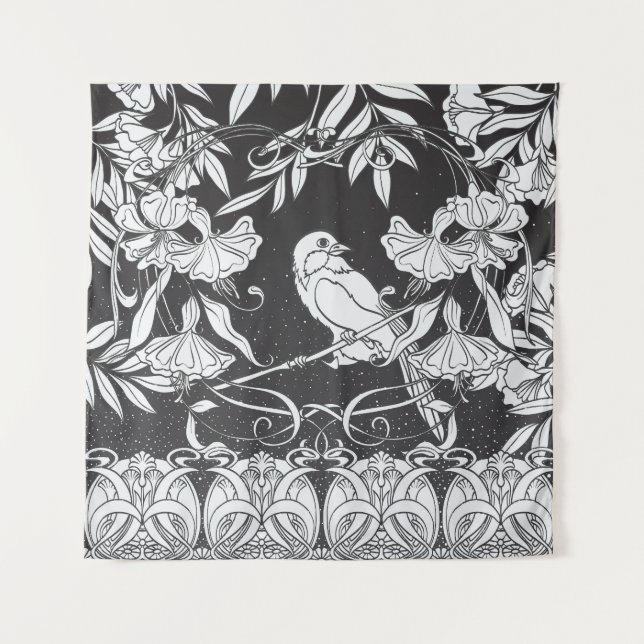 Decorative Flowers Bird Nouveau Poster Tapestry (Front)