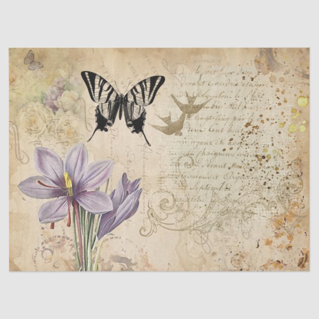 Decorative Flowers Butterflies Ephemera Decoupage Tissue Paper (Front)
