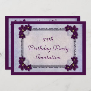 Decorative Flowers & Hearts Frame 75th birthday Invitation