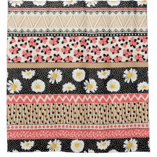 Decorative Flowers: Patchwork Tile Pattern Shower Curtain