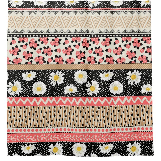 Decorative Flowers: Patchwork Tile Pattern Shower Curtain (Front)