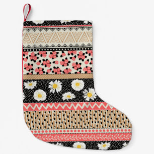 Decorative Flowers: Patchwork Tile Pattern Small Christmas Stocking