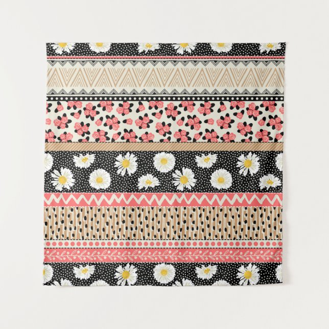 Decorative Flowers: Patchwork Tile Pattern Tapestry (Front)