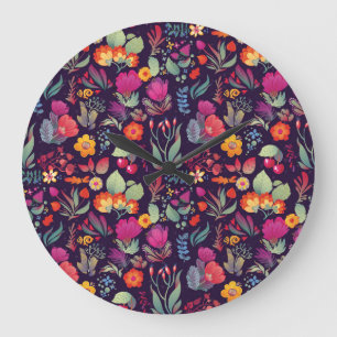 Decorative Flowers: Seamless Vintage Doodle Large Clock