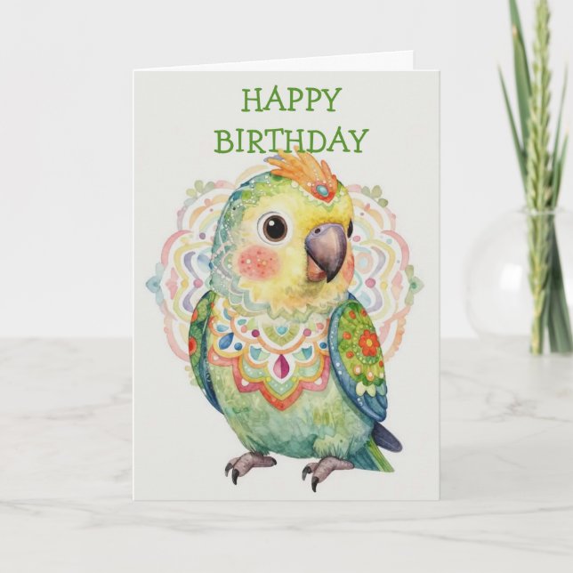 Decorative Folk‑Art Parrot Illustration  Card (Front)