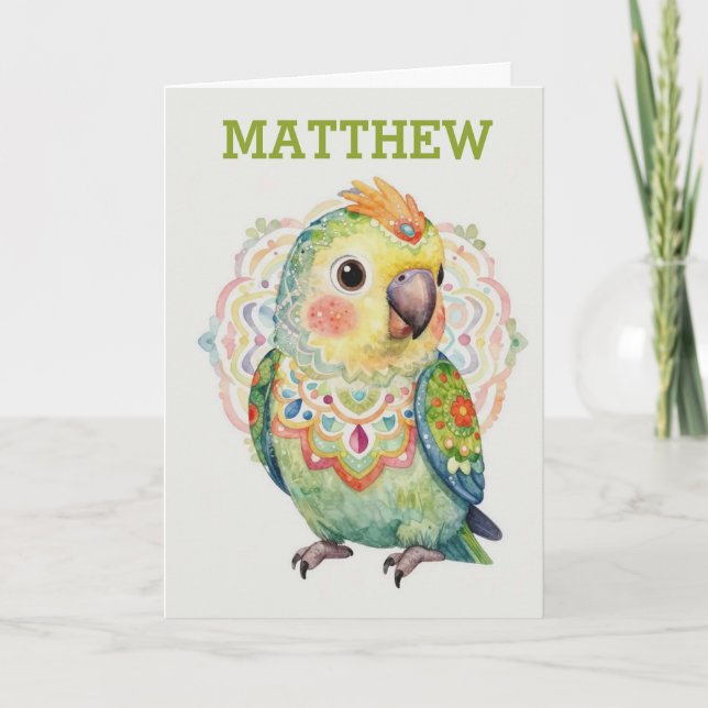 Decorative Folk‑Art Parrot Illustration  Card (Front)