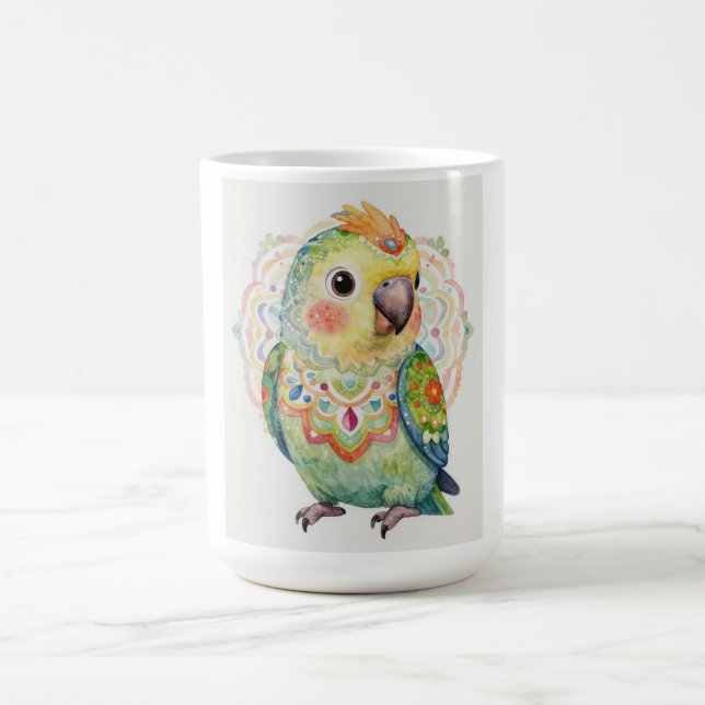 Decorative Folk‑Art Parrot Illustration  Coffee Mug (Center)