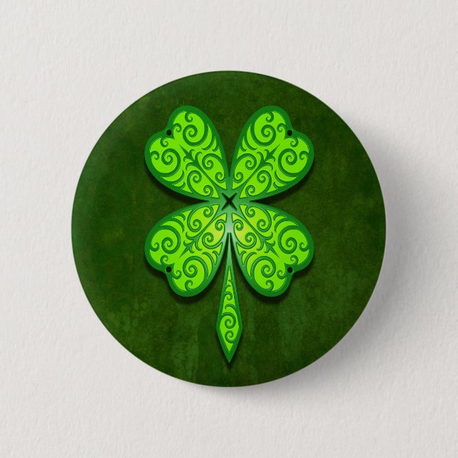Decorative Four Leaf Clover 6 Cm Round Badge (Front)