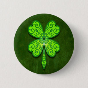 Decorative Four Leaf Clover 6 Cm Round Badge