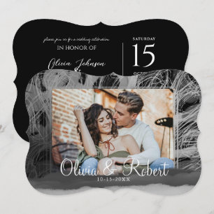 Decorative Frame Black and White Photo Wedding Invitation