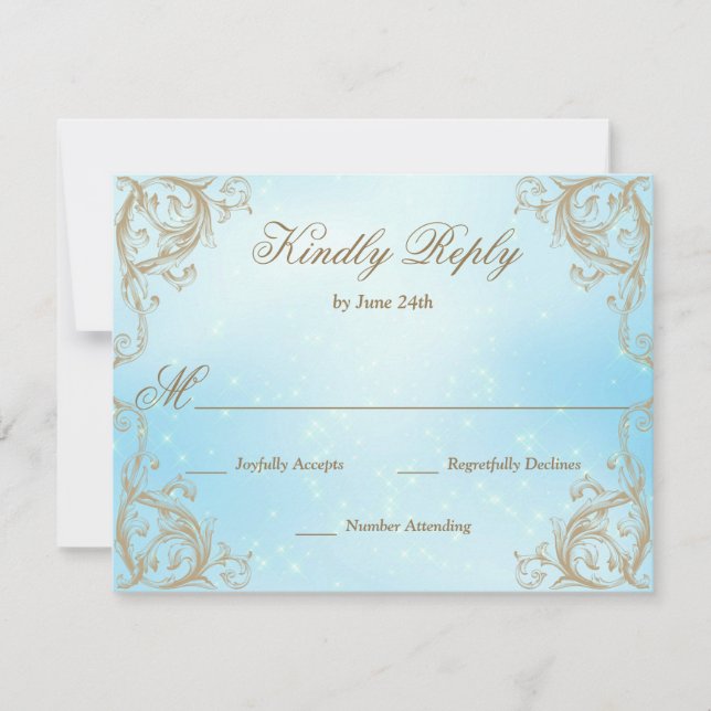 Decorative Frame Border Light Blue RSVP Card (Front)