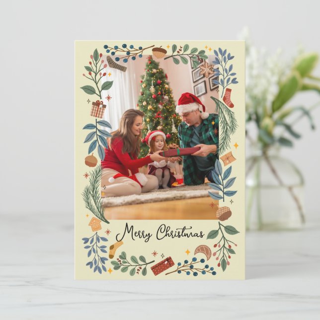Decorative frame Merry Christmas beige Holiday Card (Standing Front)