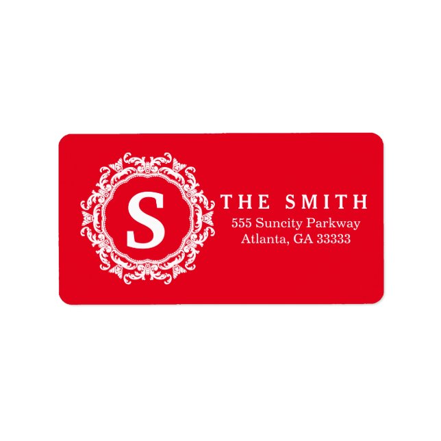 Decorative Frame Monogram Red Christmas Label (Front)