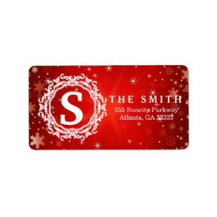 Decorative Frame Monogram Red Snowflake Christmas Label