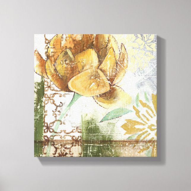 Decorative Fresco Design with Globe Flower Canvas Print (Front)