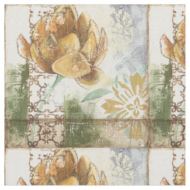 Decorative Fresco Design with Globe Flower Fabric (Close Up)