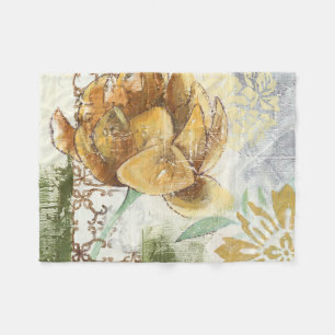 Decorative Fresco Design with Globe Flower Fleece Blanket
