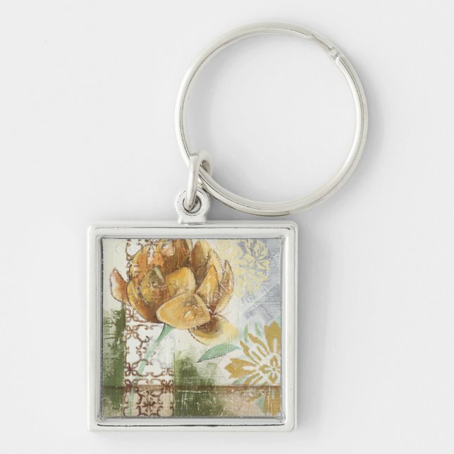 Decorative Fresco Design with Globe Flower Key Ring (Front)