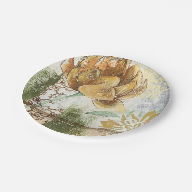 Decorative Fresco Design with Globe Flower Paper Plate (Angled)