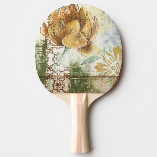 Decorative Fresco Design with Globe Flower Ping Pong Paddle (Front)
