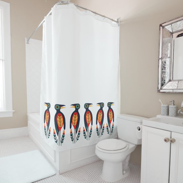 decorative fun festive bird border shower curtain (In Situ)