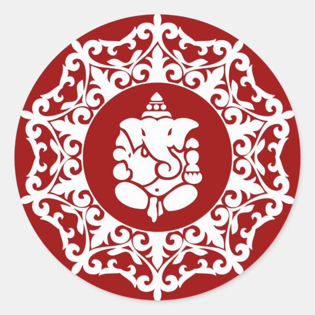 Decorative Ganesha Design Classic Round Sticker (Front)