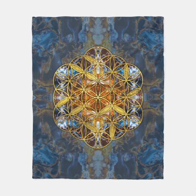 Decorative Gemstone Sacred Geometry Flower of life Fleece Blanket (Front)