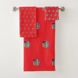 Decorative Geo Patterns Red  Bath Towel Set