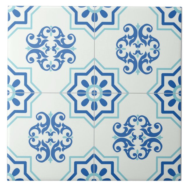 Decorative Geometric Blue Tile (Front)
