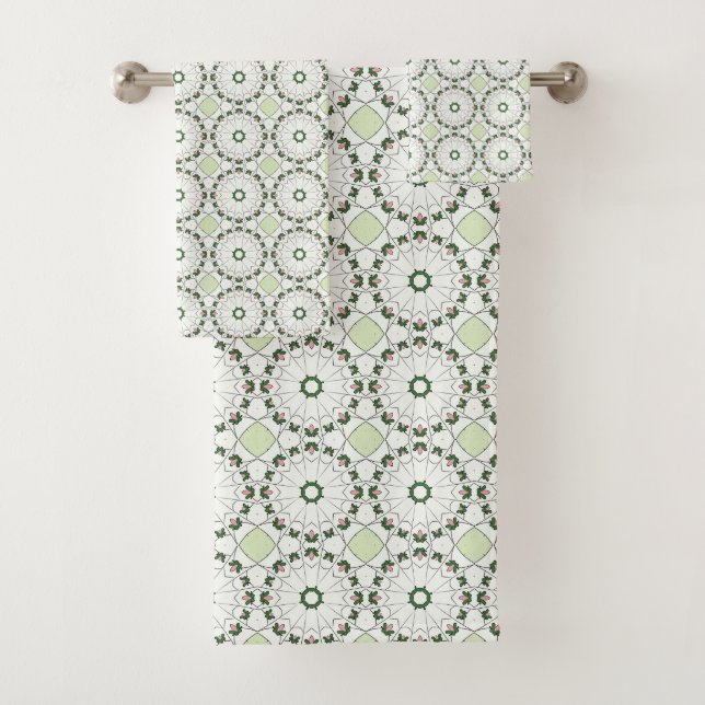 Decorative geometric floral patterned  bath towel set (Insitu)