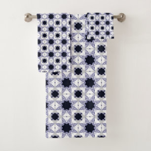 Decorative geometric patterned baby blue star bath towel set
