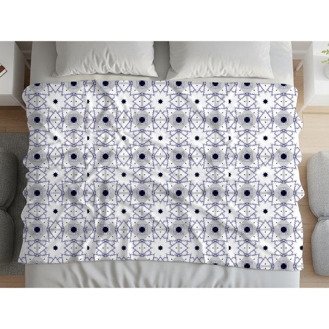 Decorative geometric patterned on white background fleece blanket (Creator Uploaded)
