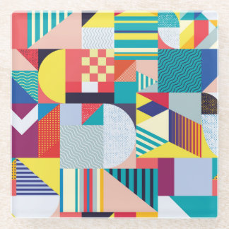 Decorative Geometric: Vintage Abstract Pattern. Glass Coaster