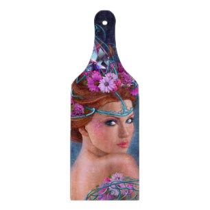 Decorative Glass Cutting Board Paddle Flower queen