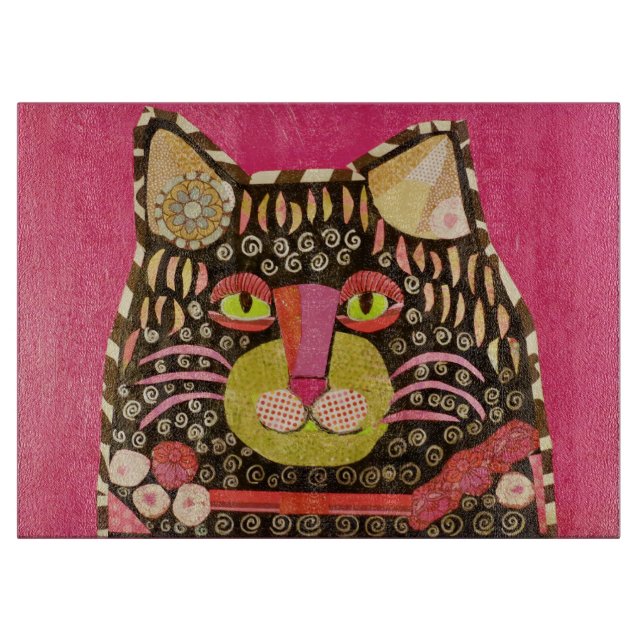 Decorative Glass Cutting Board with Diva Cat (Front)