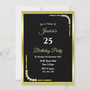 Decorative Gold & 7 Diamonds Birthday Invitation