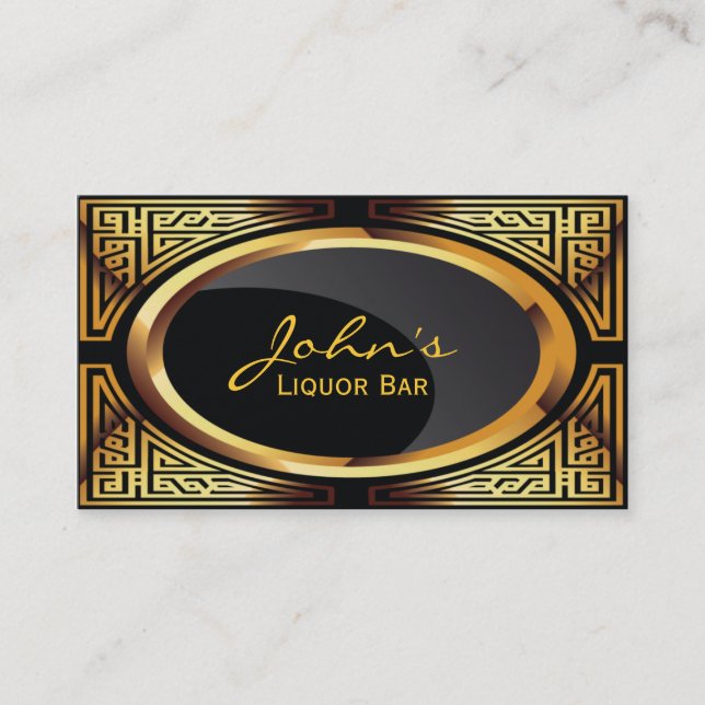 Decorative Gold & Black Liquor Bar Business Card (Front)
