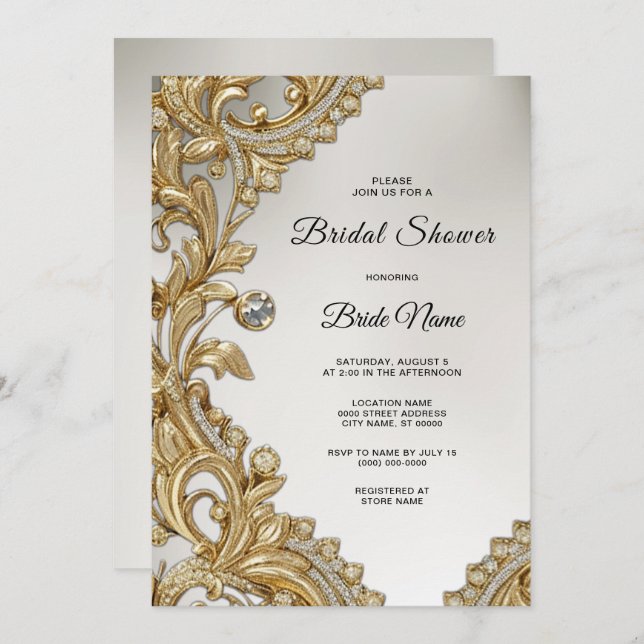Decorative Gold Bridal Shower Invitation (Front/Back)