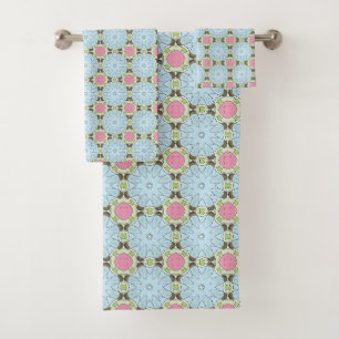 Decorative gold circle geometric patterned bath towel set
