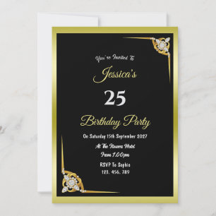 Decorative Gold & Diamonds Birthday Invitation
