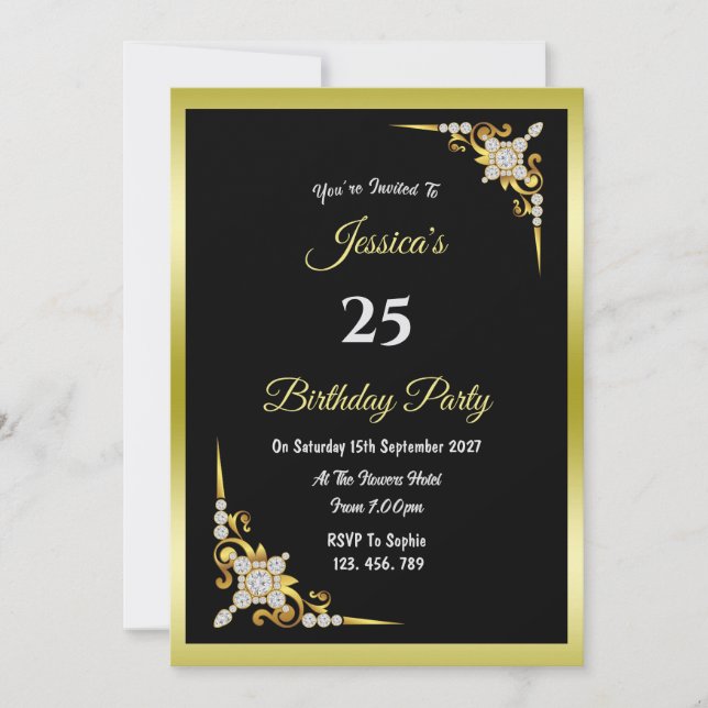 Decorative Gold & Diamonds Birthday Invitation (Front)