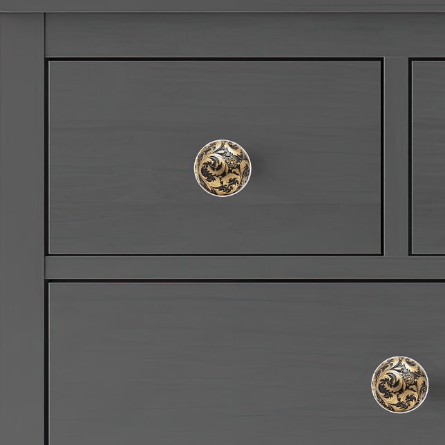 Decorative Gold Filigree on Satin Black  Ceramic Knob (Creator Uploaded)