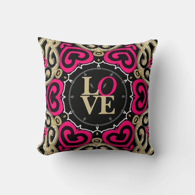 Decorative Gold & Hot Pink LOVE Pillow (Front)