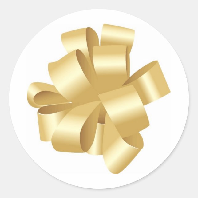 Decorative Gold Pulled Ribbon Bow Classic Round Sticker (Front)